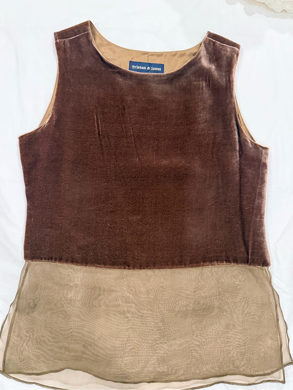 Tristan & Iseut Brown Velvet Camisole with Sheer Cream Hem
